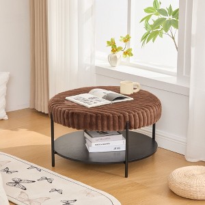 Sapphtopaz Ottoman Faux Fur Foot Stool with Metal Legs Modern Ottoman with Wooden Open Storage Shelf for Living Room, Bedroom, Entryway - 1 of 4