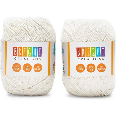 2 Pack 3.5oz White Cotton Yarn Skeins 165 Yards, Knitting and Crochet Yarn Bulk for Art and DIY Craft Projects