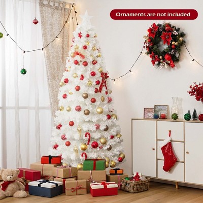Costway 7 Ft Pre-lit Christmas Tree Fiber Optic Snow-flocked With 270 ...
