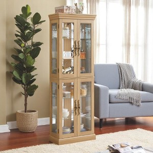 Lighted Glass Curio Cabinet, 6-Tier Display Case with Wood Frame & Glass Doors,Wine Cabinet & Collector Showcase for Kitchen,Pantry-Bulb Included - 1 of 4
