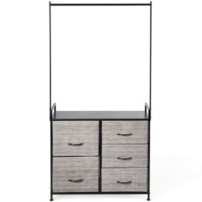 Tangkula Dresser Storage Tower Closet Organizer w/ 5 Drawers Metal Frame Wooden Top