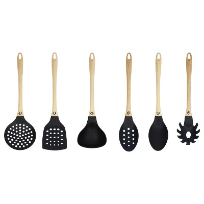 MasterChef 6-Piece Black Nylon Utensil Set with Wooden Handles