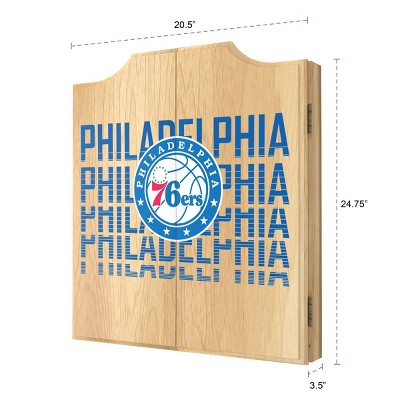 Philadelphia 76ers Beveled Wood Dartboard Cabinet Set with Darts