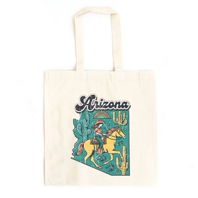 City Creek Prints Arizona State Cowgirl Canvas Tote Bag - 15x16 - Natural