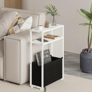 Narrow Side Table, Slim End Tables with Fabric Basket, Skinny Table for Small Spaces, Thin Bedside Table - 1 of 4