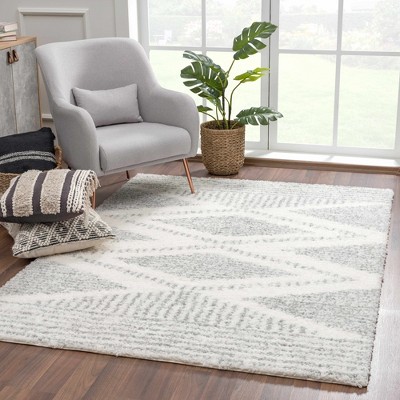 Gray and Cream Geometric Shag Area Rug 6'7" x 9'