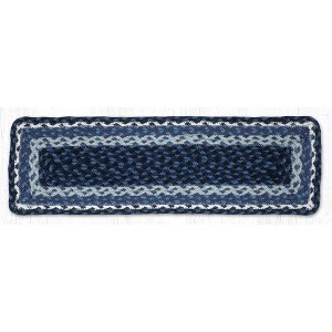 Earth Rugs Blue/Gray/Ivory Rectangle Stair Tread – Braided Jute 27"x8.25" - 1 of 3