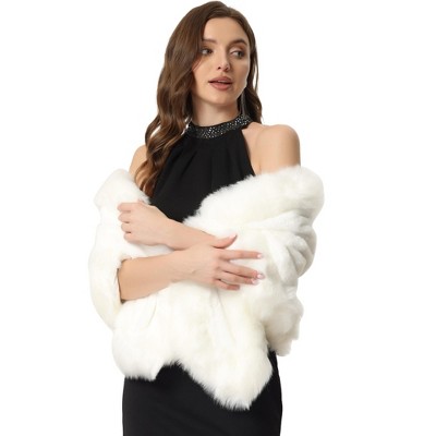 Allegra K Women's Wedding Evening Elegant Fluffy Faux Fur Shawl : Target