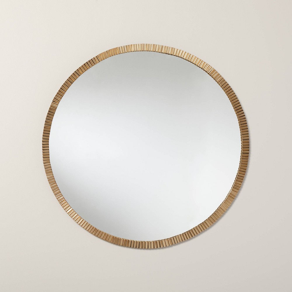 30" pleated brass round wall mirror antique finish - hearth & hand™ with magnolia