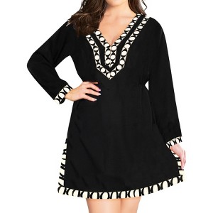 LA LEELA Women's Summer Holiday Beachwear Mini Swim Suit Loose Beach Dress Bathing Suit Cover Ups Short X-Large-XX-Large Black, Solid - 1 of 4