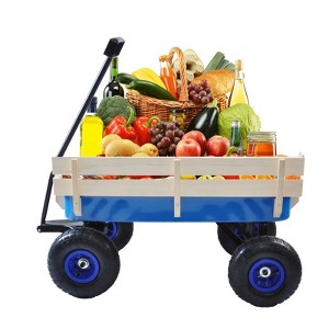VisioGear Portable Outdoor Wagons with Wood Railing, Portable Carts for Children Kids, Blue, 39.37"*19.3"*24.8" - 1 of 4