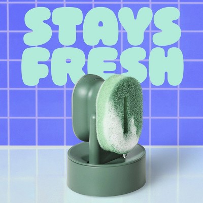 Brite by Scotch-Brite Fillable Palm Scrubber Dish Sponge with Built-in Soap Dispenser and Drain + Dry Stand