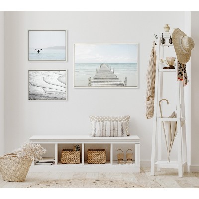 Coastal Ocean Beach Canvas Print Set with White Frames