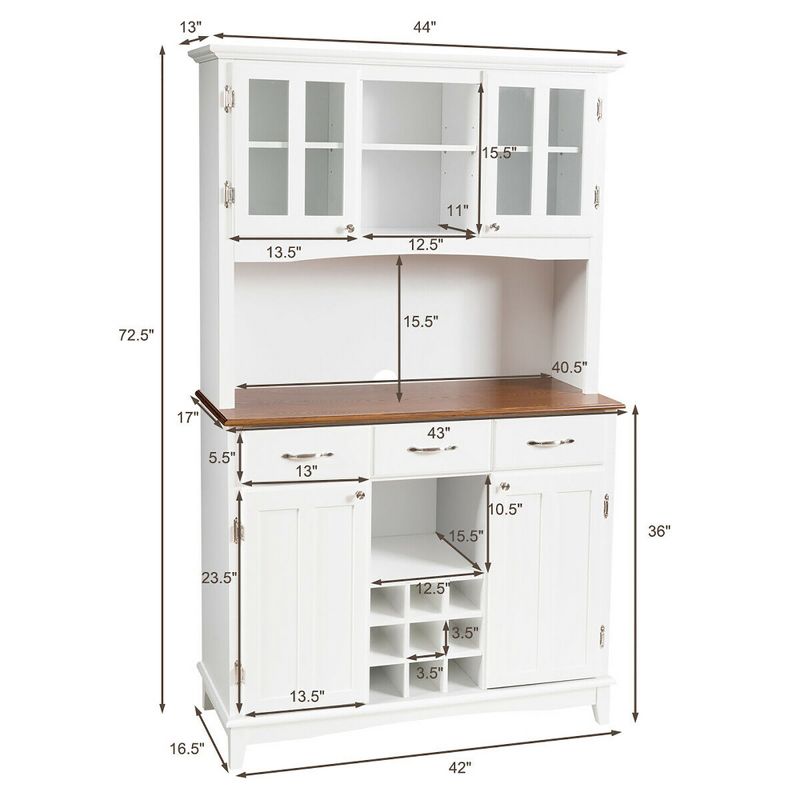 Costway Buffet And Hutch Kitchen Storage Cabinet Cupboard w/ Wine Rack & Drawers White, 3 of 11
