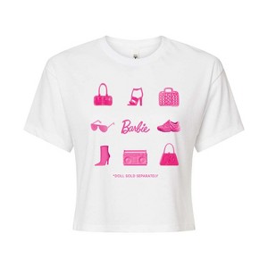 Women's - Barbie - Iconic Purse, Shoes, Sunglasses, & Boombox Cropped Graphic T-Shirt - 1 of 4
