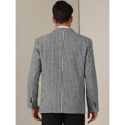 Lars Amadeus Men's Classic Fit Business Two Button Houndstooth Printed Blazer Black White Small — фото 3