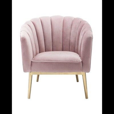 32" Luxe Blue Velvet Barrel Accent Chair with Metallic Base