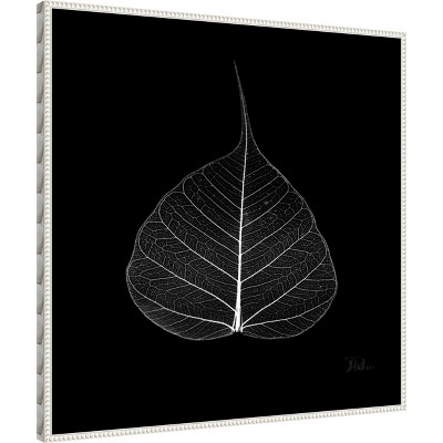Minimalist Black and White Leaf Canvas with Beaded Frame