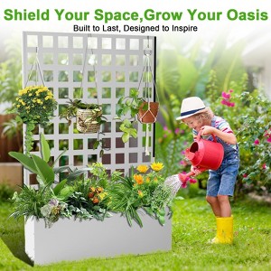 Metal Planter Box with Trellis, 71"x47"x12" Raised Garden Bed with Trellis & Wheels, Outdoor Garden Box with Privacy Screen & Drainage Holes - 1 of 4