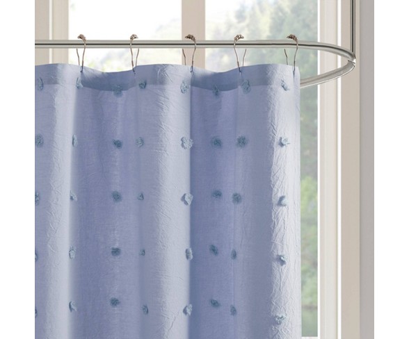 Kay Cotton Pom Pom Shower Curtain Blue