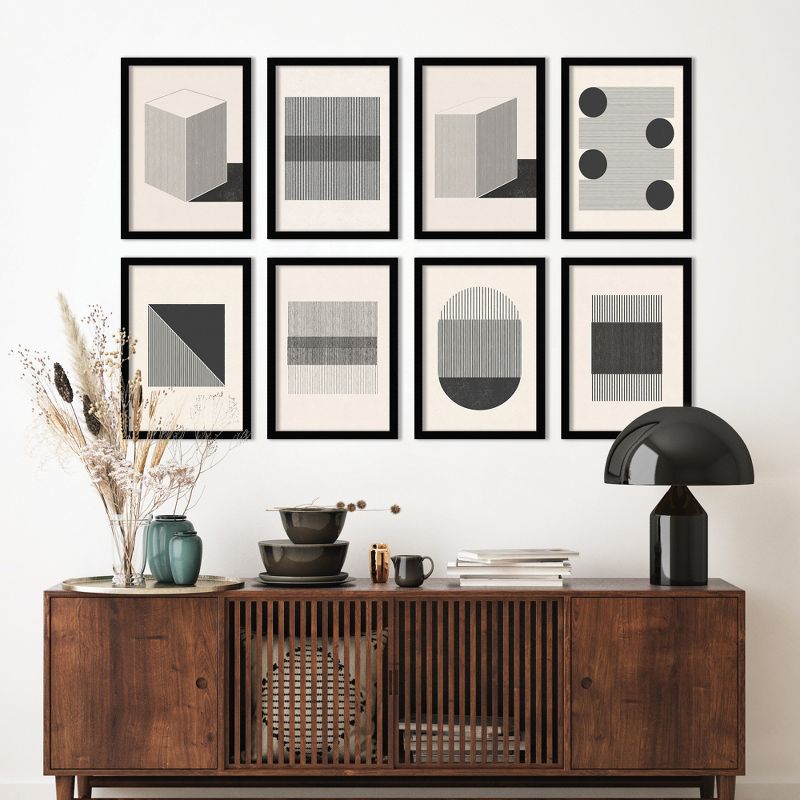 Mid Century Woven Lines by Roseanne Kenny - mid century Neutral 8 Piece Black Framed Art Set - Americanflat, 3 of 13