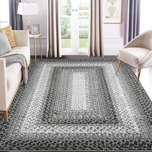 Braided Print Area Rug - Non-Slip Rustic Carpet for Living Room, Bedroom, Nursery - Aesthetic Distressed Accent Mat - 1 of 4