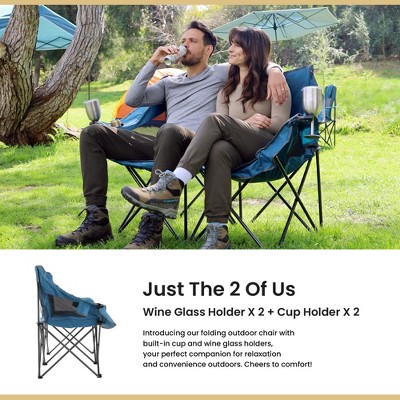 Deluxe Duo Double Outdoor Loveseat with Wine Glass Holders - Blue