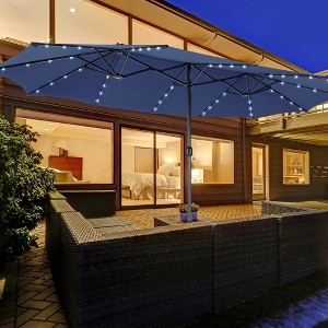 Costway 15FT Twin Patio Double-Sided Umbrella 48 Solar LED Lights Crank Outdoor Wine\Beige\Coffee\Orange\Turquoise - 1 of 4