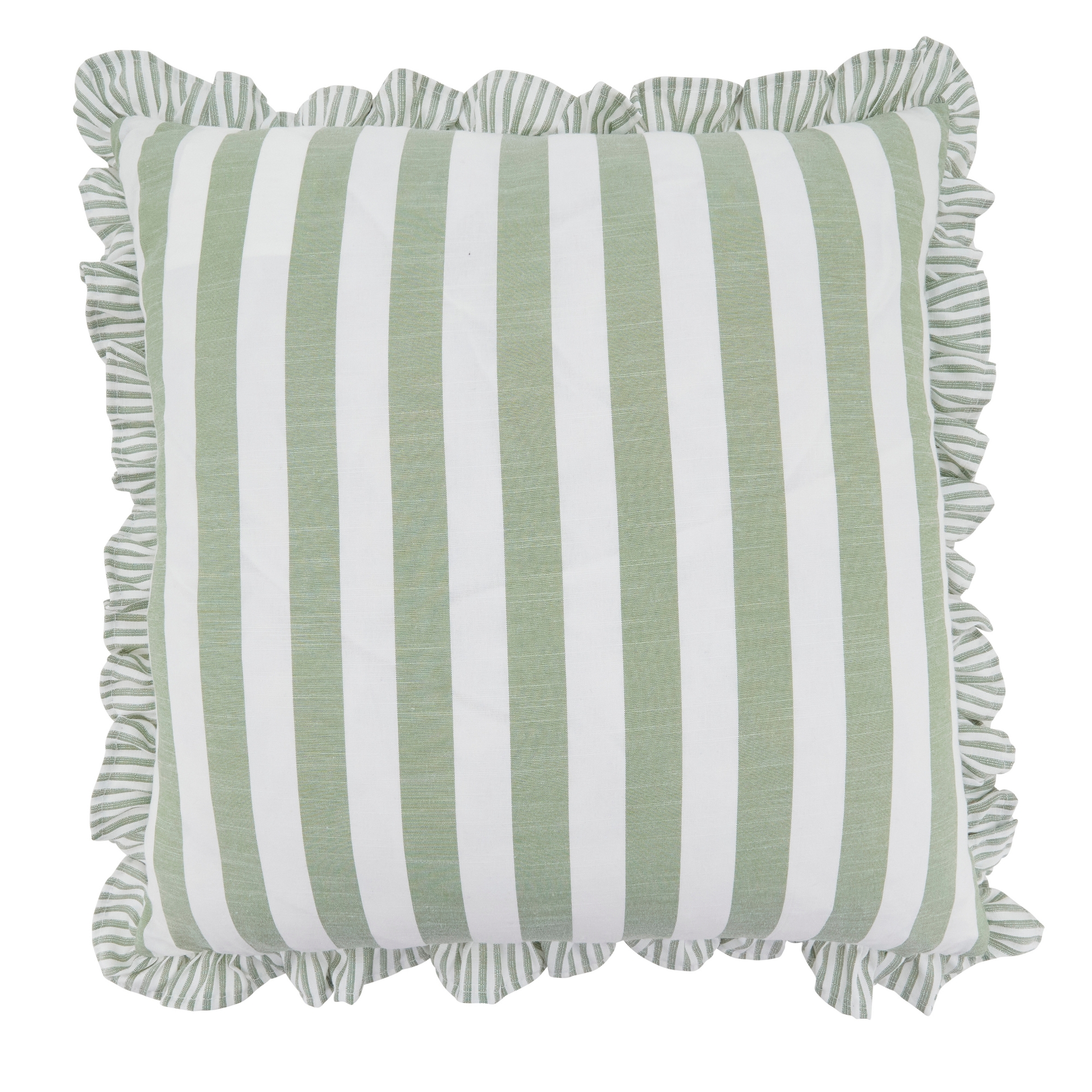 Saro Lifestyle Striped Ruffle Edge Cotton-Blend Poly Filled Throw Pillow – Classic Cabana Stripe Design for Sofa, Accent Styling, 18"x18", Green