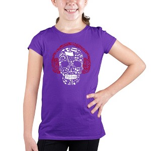 LA Pop Art Girl's Word Art T-shirt - Music Notes Skull - 1 of 4