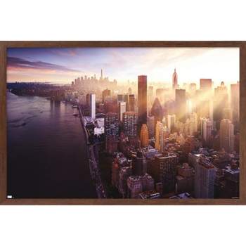 Trends International Cityscapes - New York City, New York Skyline at Dusk Framed Wall Poster Prints