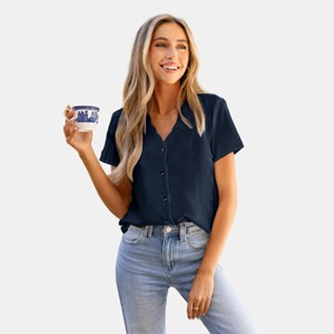Women's Scalloped V-Neck Blouse Shirt -Cupshe - 1 of 4