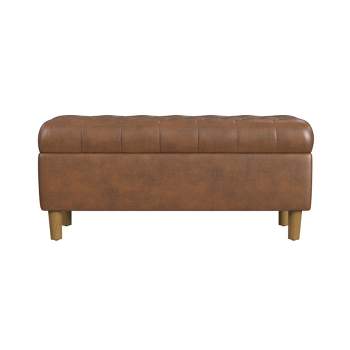 Button Tufted Storage Bench with Cone Wood Legs - HomePop