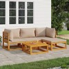 vidaXL Patio Furniture Set - 5 Piece Sectional Sofa with Taupe Cushions, Solid Acacia Wood for Garden, Patio, Deck Lounge, 122.14 Pounds - 2 of 4