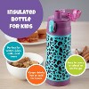 Bentology Kids Lunch Bag Set w Reusable Water Bottle & Hard Ice Pack- Blue Purple Cheetah Cat- Insulated Tote, Stainless Steel Insulated Thermos - 3 of 4