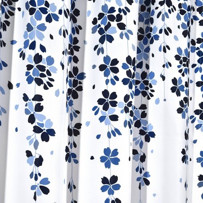 White and Navy Floral Room Darkening Curtain Panels, 52" x 63"