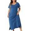 Agnes Orinda Women's Plus Size V Neck Short Sleeve Slit with Pockets Soft Long Nightgowns - 2 of 4