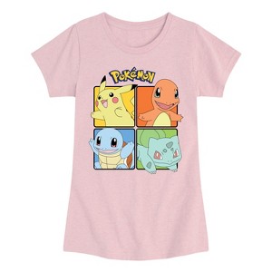 Girls' - Pokémon - Pikachu, Charmander, Squirtle, And Bulbasaur Squares Fitted Short Sleeve Graphic T-Shirt - 1 of 3