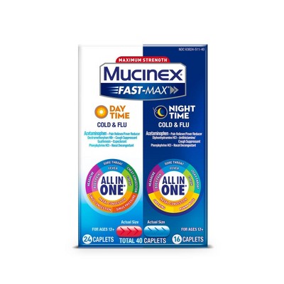  Mucinex Fast-Max Caplets - Day Night Cold & Flu - 40ct 