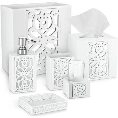 Creative Scents Mirror Janette White 6 Piece Bathroom Accessories Set