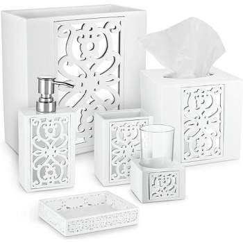 Creative Scents Mirror Janette White 6 Piece Bathroom Accessories Set