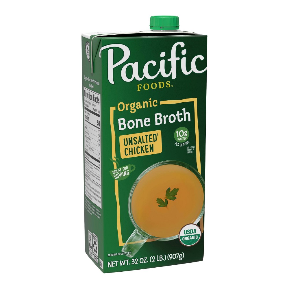 Pacific Foods Organic Gluten Free Unsalted Chicken Bone Broth - 32oz