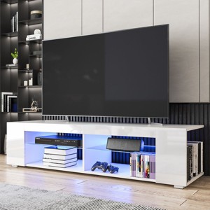 Hommpa TV Stand for TVs Up to 65" with Open Glass Shelves Remote LED Light - 1 of 4