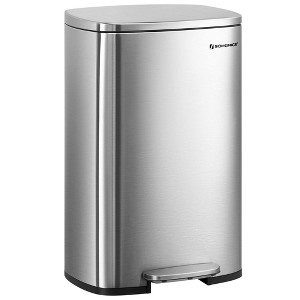 SONGMICS 13 Gallon Trash Can, Stainless Steel Kitchen Garbage Can, Step-On Pedal, Inner Bucket, 25.9 inches (H) x 16.7 inches (W) x 12.5 inches (D) - 1 of 4