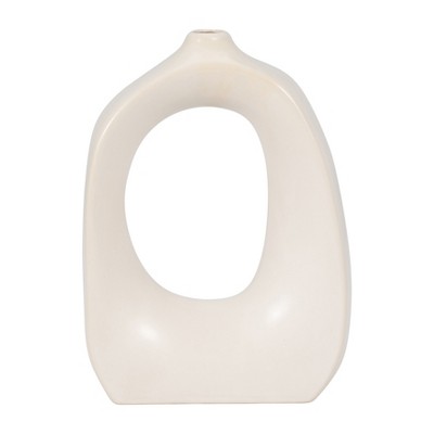 Sagebrook Home Porcelain Cut-Out Vase Contemporary Cotton White Curvy Abstract Stoneware Vase