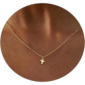 Gold Sideways Cross Necklace for Women, 14K Gold Plated Simple Everyday Choker - 1 of 4