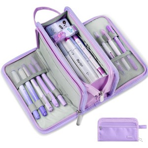 Paaaawaters Large Pencil Case, Big Capacity Pencil Pouch Pen Bag with 3 Compartment, Portable Canvas Stationery Organizer with Zipper - 1 of 4