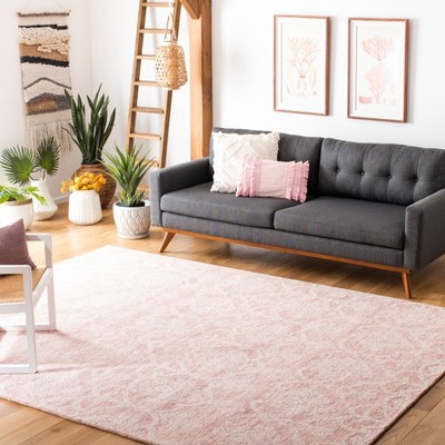 Ivory and Pink Floral Hand-Tufted Wool Area Rug, 8' x 10'