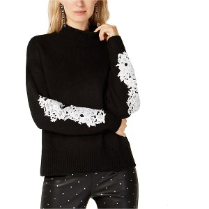 I.N.C International Concepts Womens Laced Sleeve Knit Sweater, Black, Large - 1 of 1