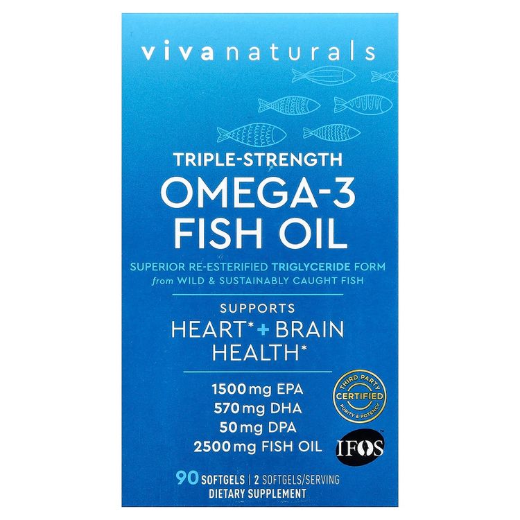 Viva Naturals Omega-3 Fish Oil, Triple Strength, 2,500 mg, 90 Softgels, 1 of 4
